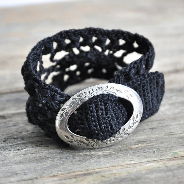 Lace Cuff with Vintage Buckle in Your Chosen Color - MADE TO ORDER
