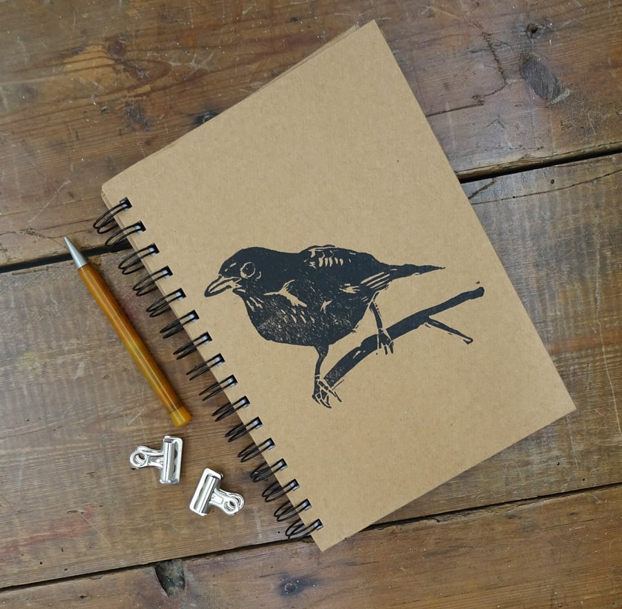 Blackbird Notebook - hand printed A5