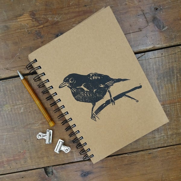 Blackbird Notebook - hand printed A5