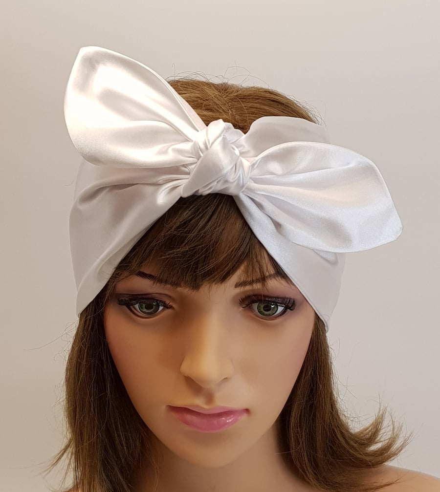 White satin hair wrap, silky head wrap, shine hair bandanna, rockabilly headband