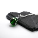 lampwork glass green and silver sphere pendant necklace