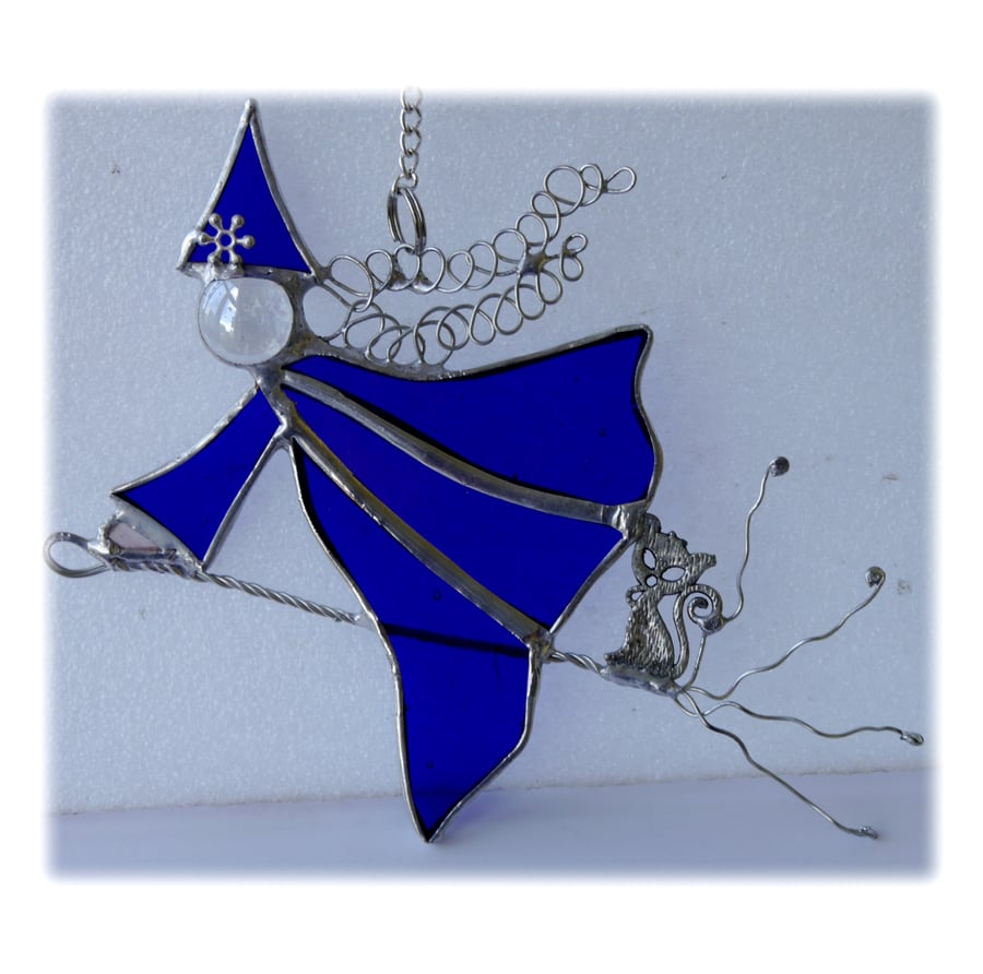 Witch on Broomstick Suncatcher Stained Glass 053 Blue Esmeralda
