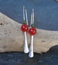 Carnelian and Forged Silver Drop Earrings, Dangly Silver Earrings