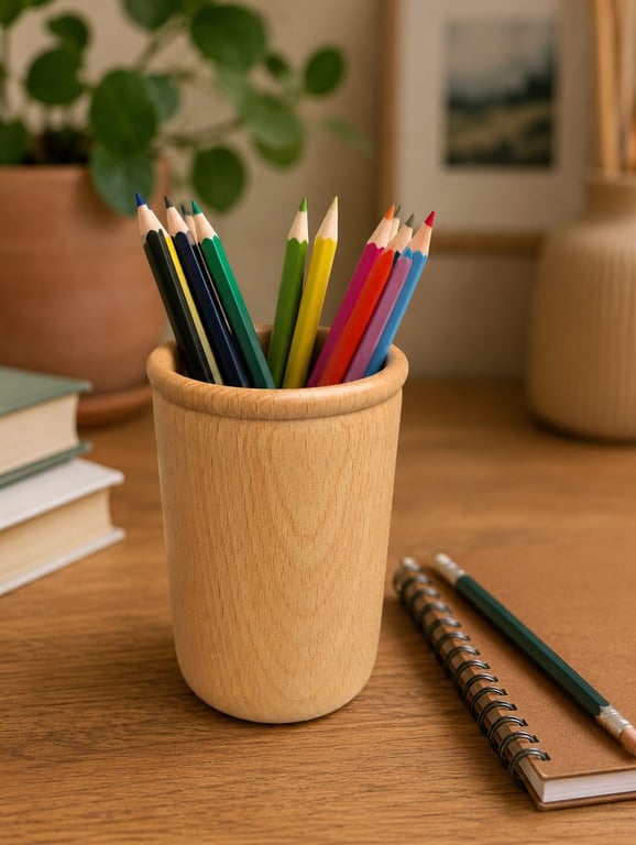 Handturned Beech Pencil Pot.  Handmade desk organiser