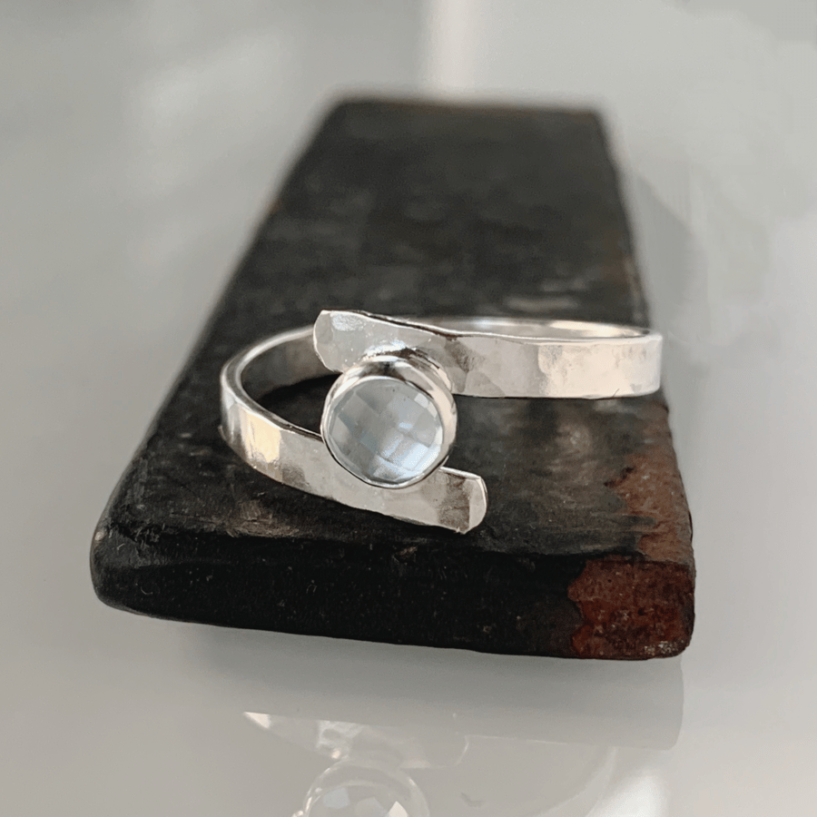 HANDMADE Recycled Sterling Silver Topaz textured Ring