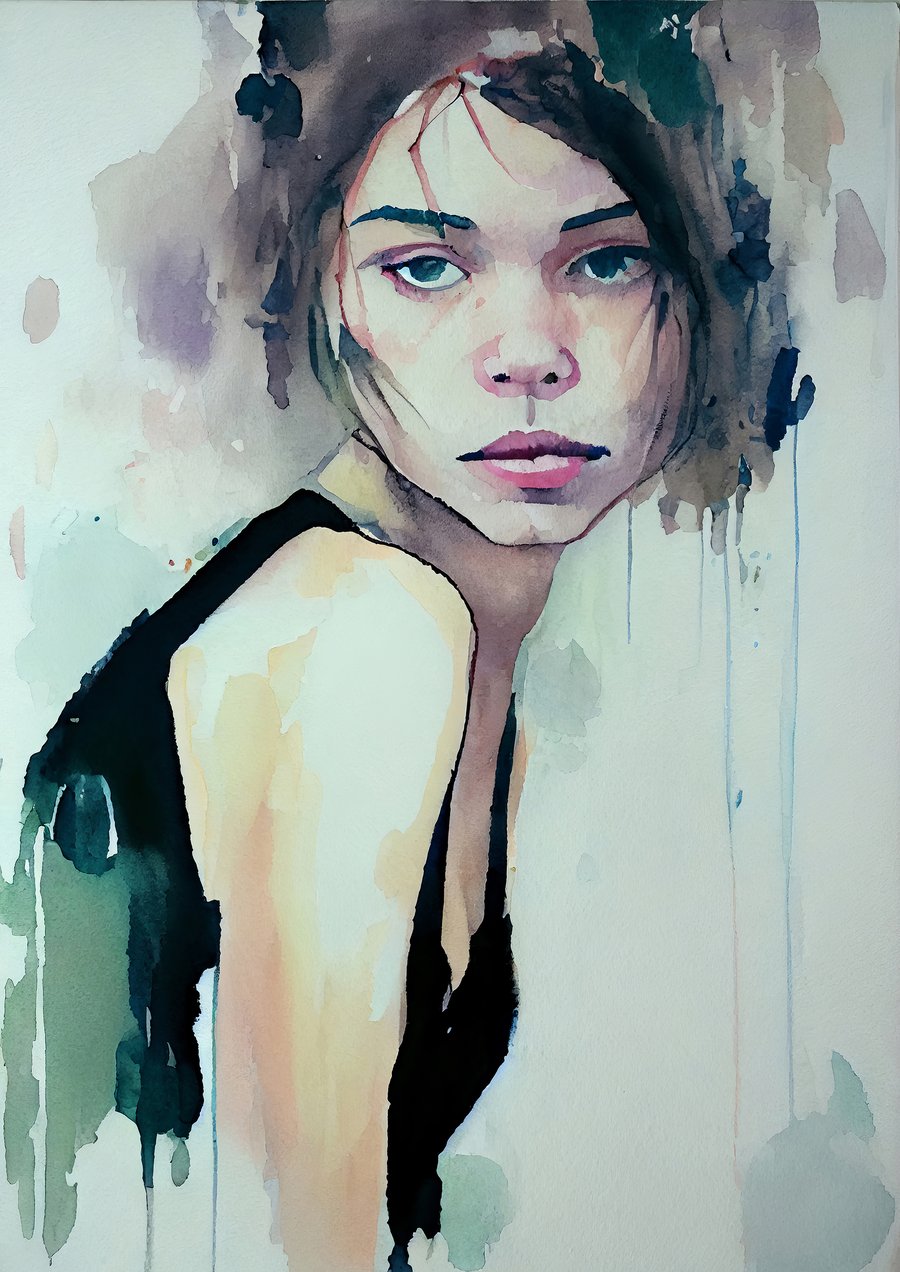 Expressive Woman Watercolor Print - Intense 5x7 Portrait Art Decor