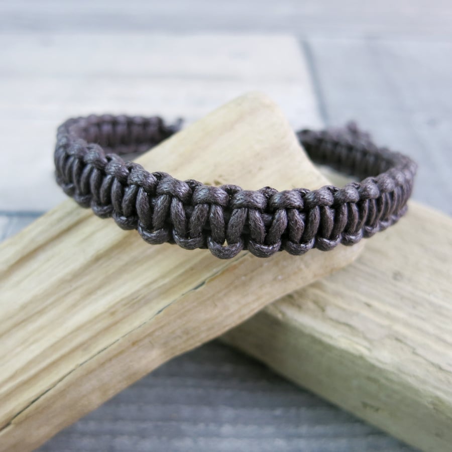 Mens Cotton Cord Macrame Bracelet - Earthy Brown 