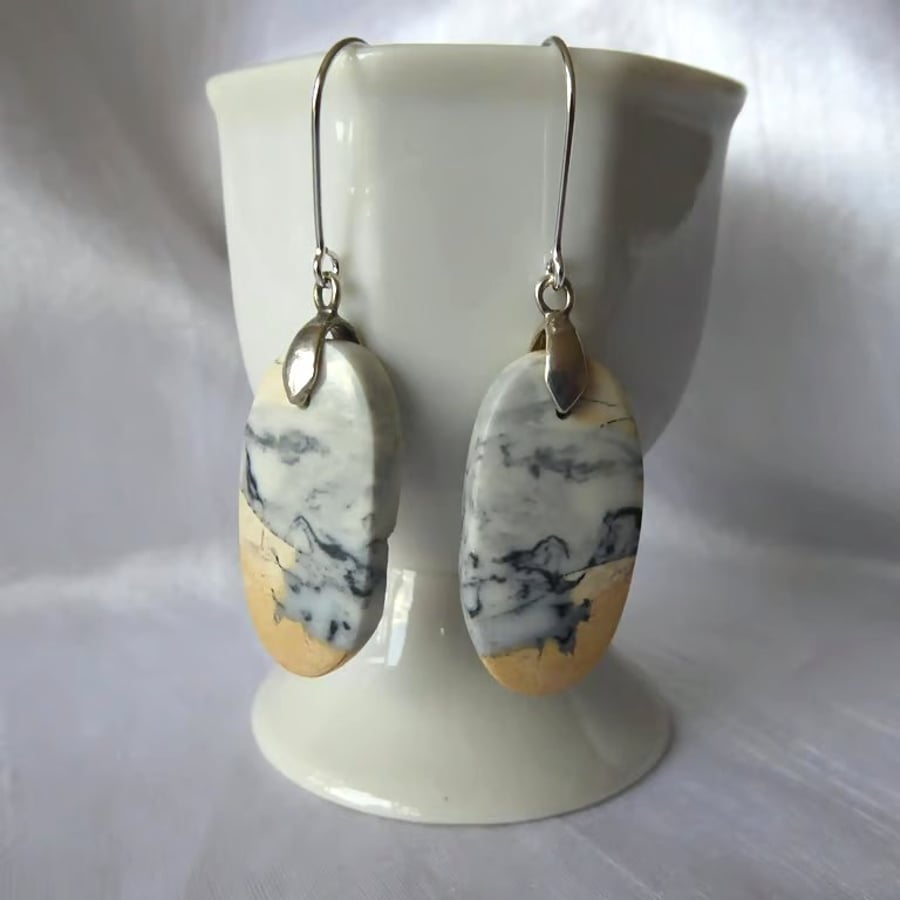 Sterling Silver and Maligano Jasper Sea and Sand Earrings
