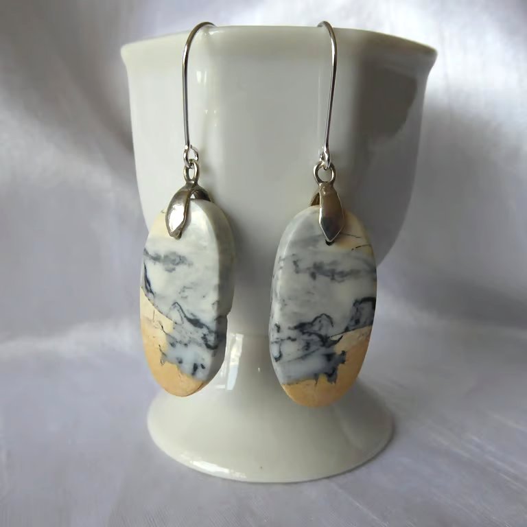 Sterling Silver and Maligano Jasper Sea and Sand Earrings