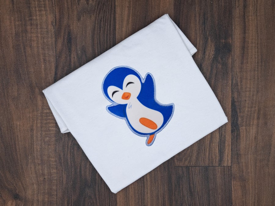 Personalised Embroidered Penguin Kids T-Shirt - Custom Name Happy Penguin Tee