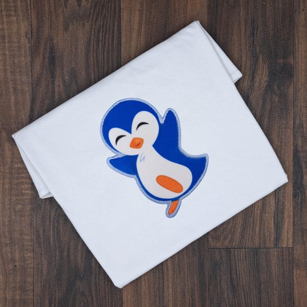 Personalised Embroidered Penguin Kids T-Shirt - Custom Name Happy Penguin Tee