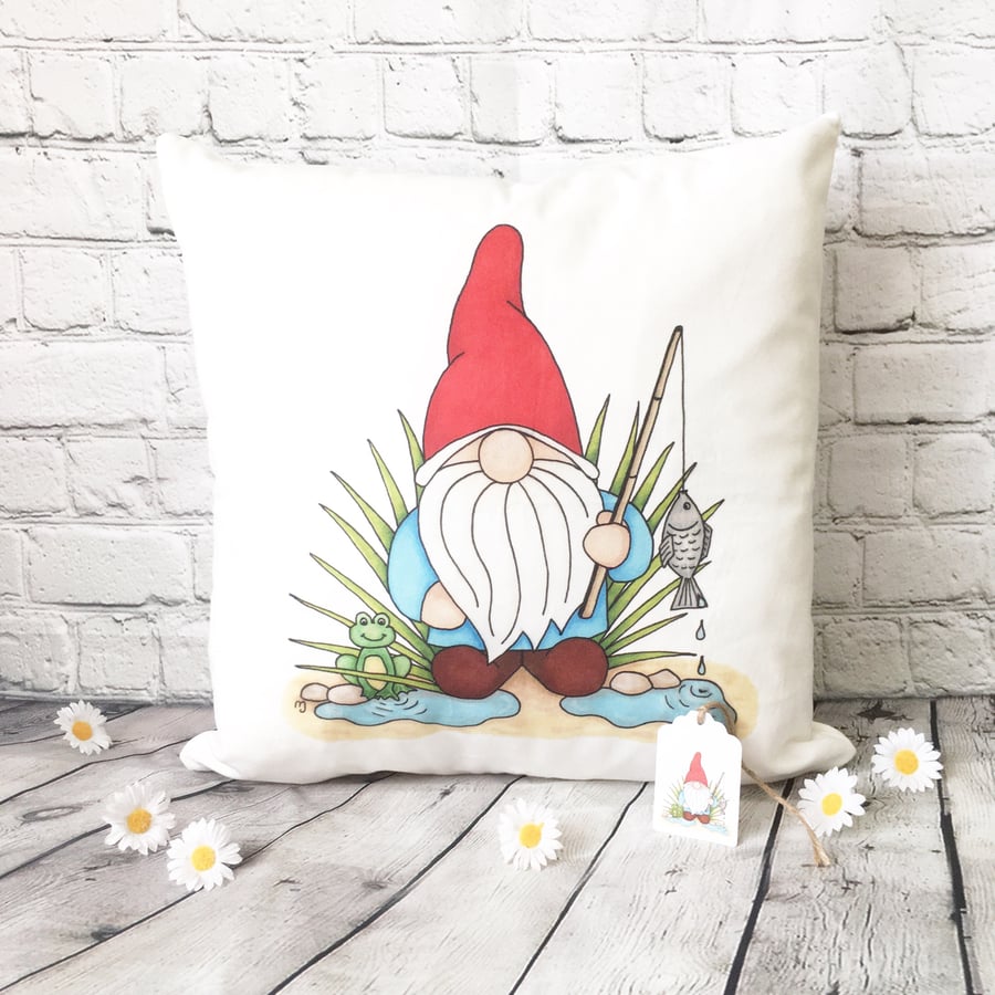 ‘Norm’ the Fishing Gnome Cushion Cover - Soft Cushion