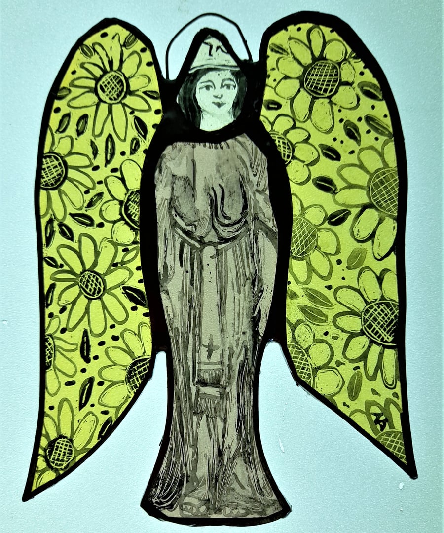 Contemporary Stained Glass - Sunflower Guardian Angel 