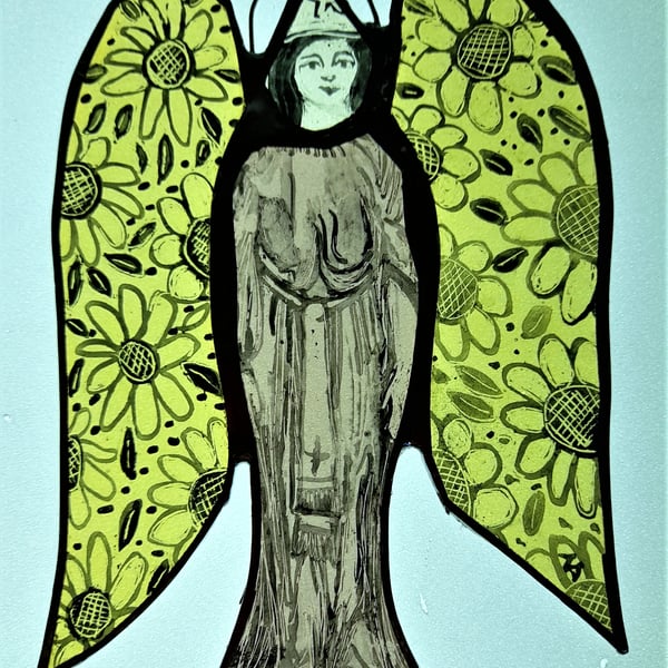 Contemporary Stained Glass - Sunflower Guardian Angel 
