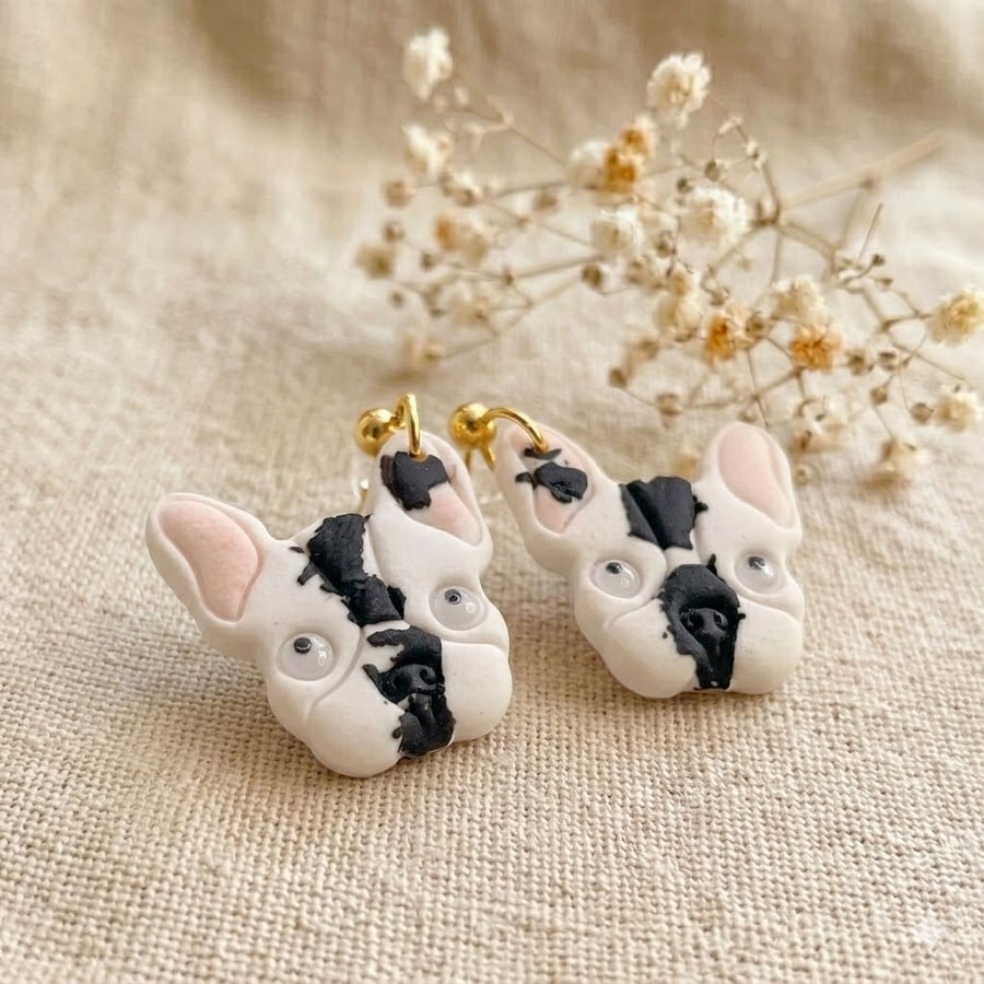 French bulldog earrings, Handmade dog face jewellery for dog lover