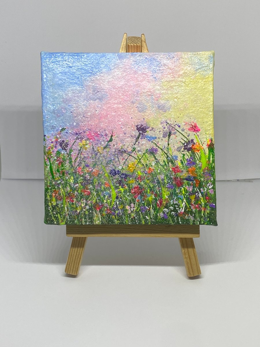 Original Acrylic Painting Flower Field Mini Canvas