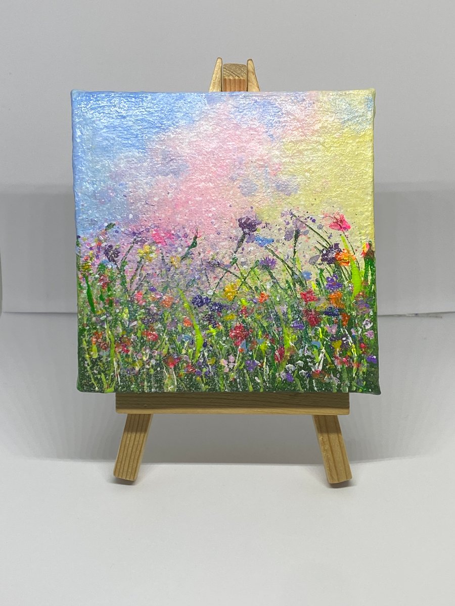 Original Acrylic Painting Flower Field Mini Canvas Folksy