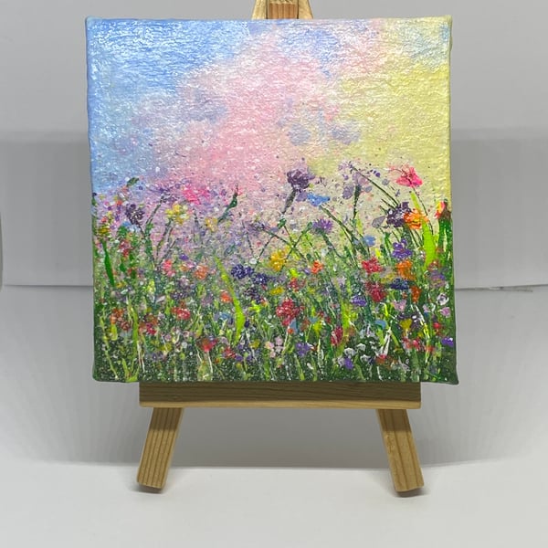 Original Acrylic Painting Flower Field Mini Canvas