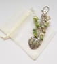 Green Beaded Bag Charm with Puzzle Heart - Handbag Clip