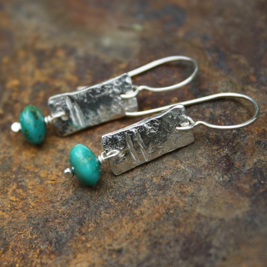 Notched silver and turquoise earrings
