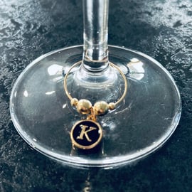 Wine Glass Charms - Wedding Favour or Gift. Black and Gold- personalised