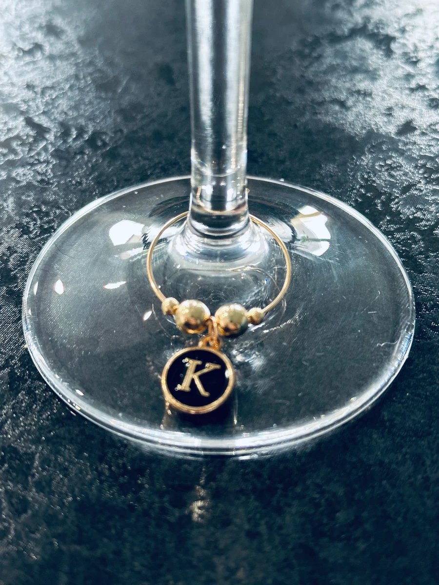 Wine Glass Charms - Wedding Favour or Gift. Black and Gold- personalised