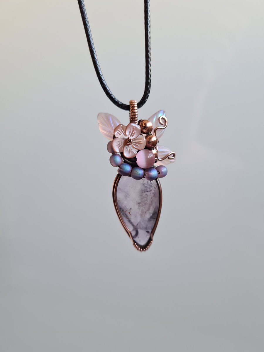 Natural Purple Amethyst & Copper Pendant Necklace Gift Crystal Jewellery Jewelry