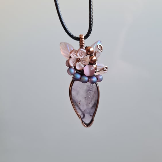 Natural Purple Amethyst & Copper Pendant Necklace Gift Crystal Jewellery Jewelry