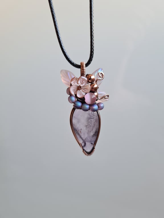 Natural Purple Amethyst & Copper Pendant Necklace Gift Crystal Jewellery Jewelry