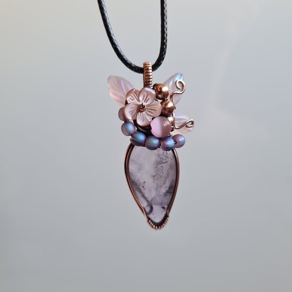 Natural Purple Amethyst & Copper Pendant Necklace Gift Crystal Jewellery Jewelry