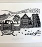 Bradgate Park- Bradgate House Lino Print- Black and White - Image 3