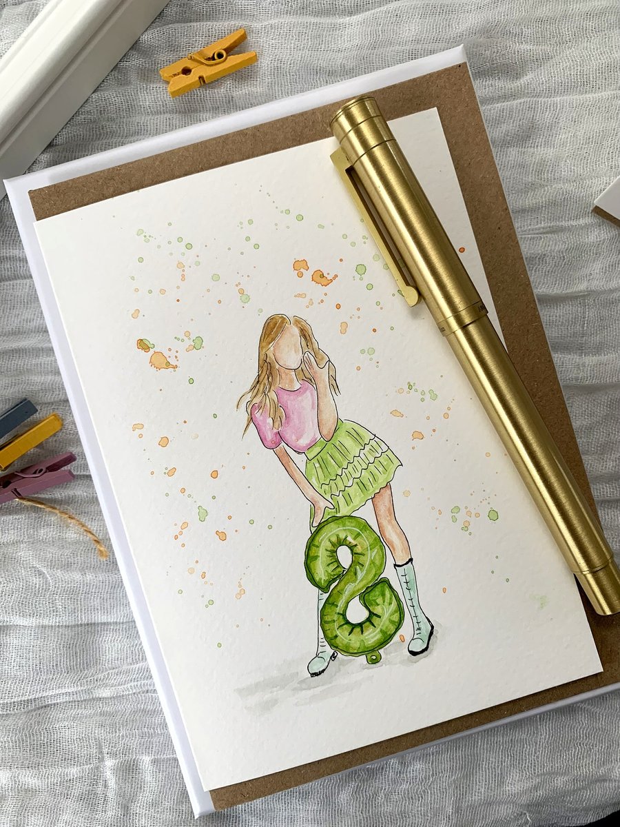 8th Birthday Card - Birthday Girl - Original painting