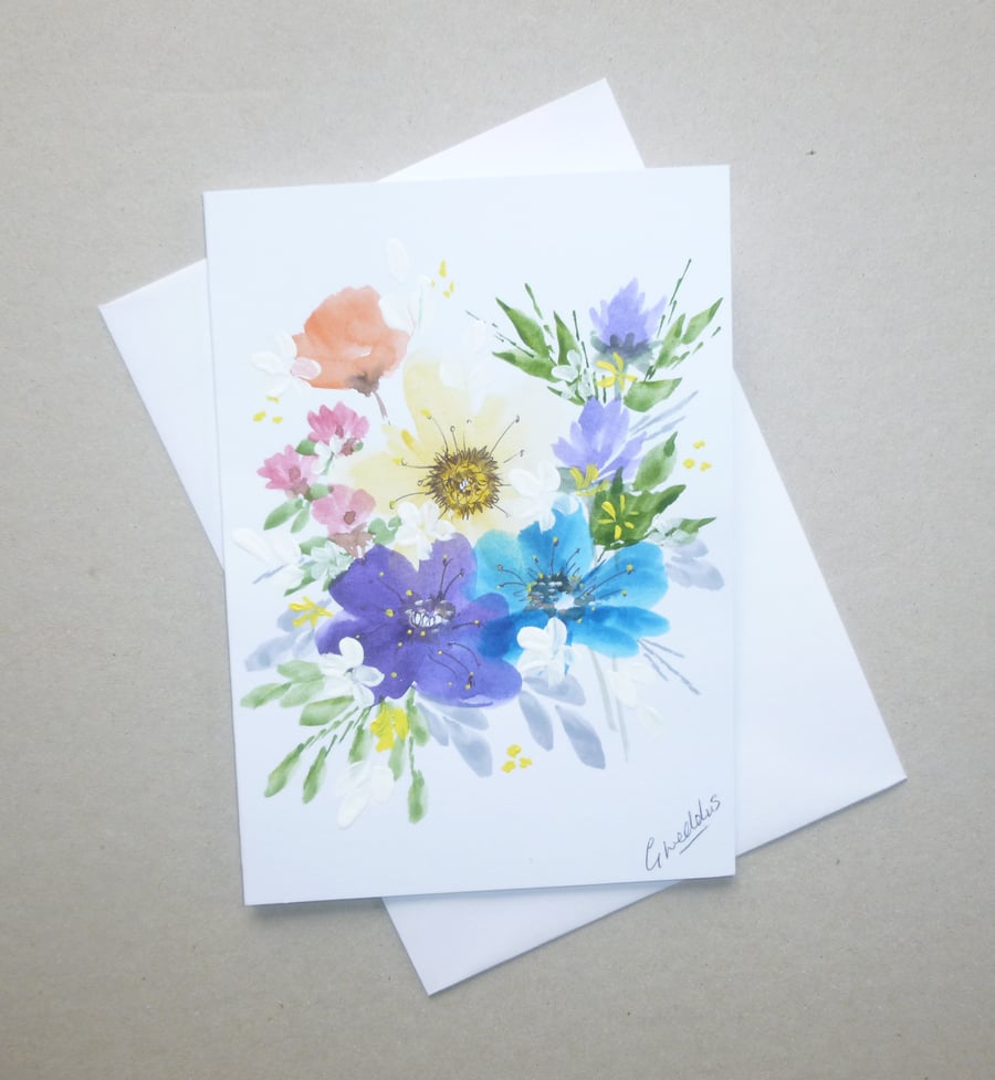 original art hand painted floral blank card ( ref fa 343 R6 )
