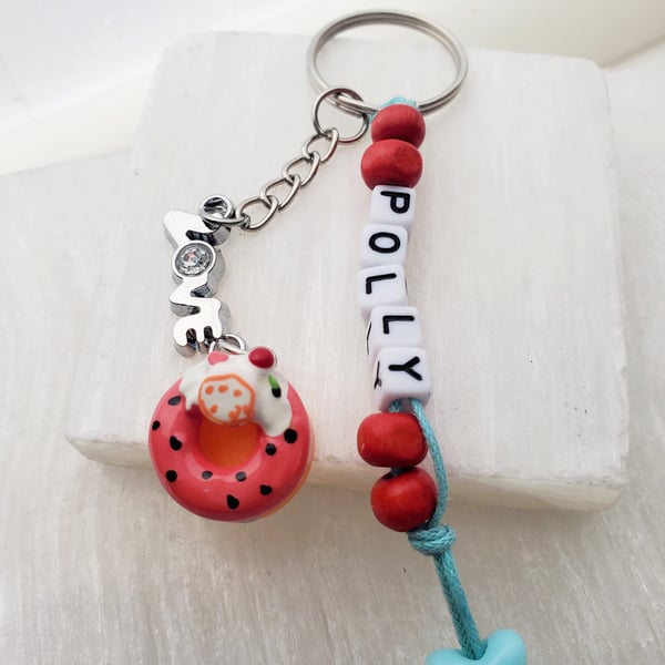 Personalized name doughnut keyring Keychain 