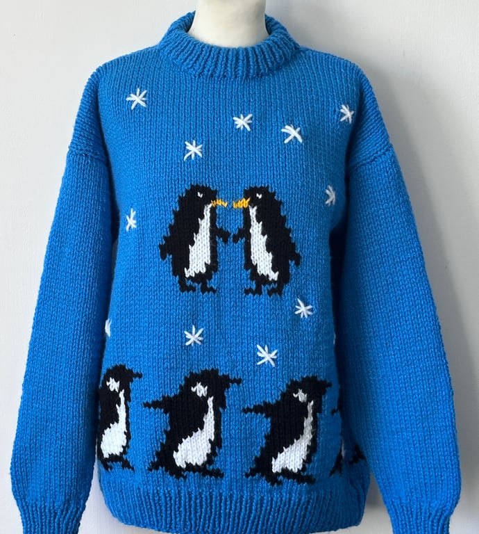 Penguins in Love Hand Knitted Christmas Jumper