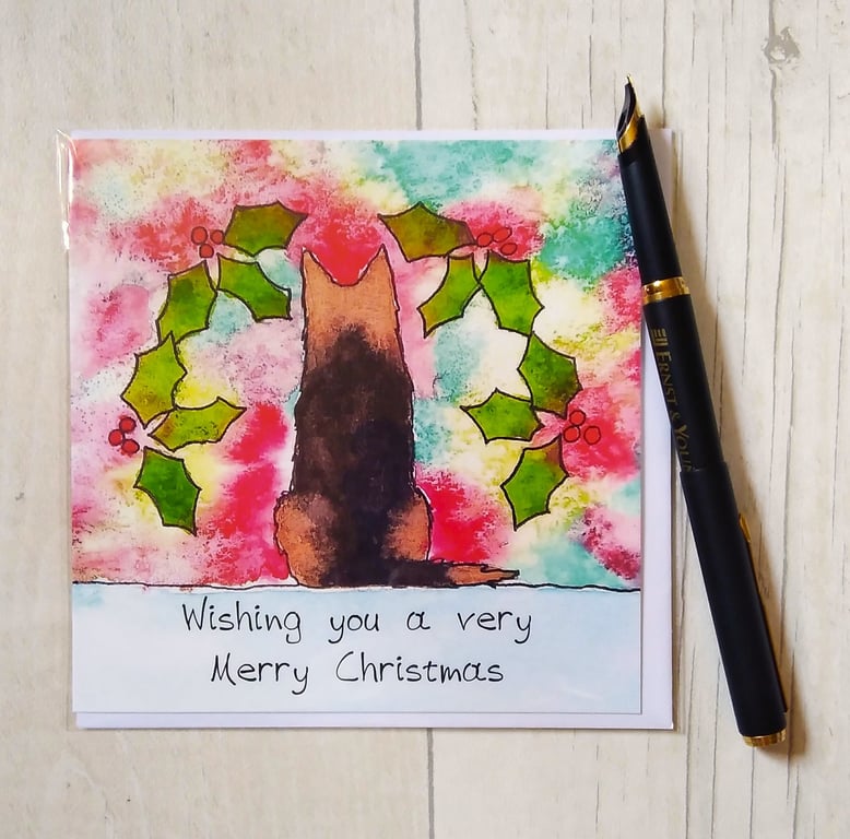 German Shepherd Christmas card (printed card).Christmas card. GSD card.