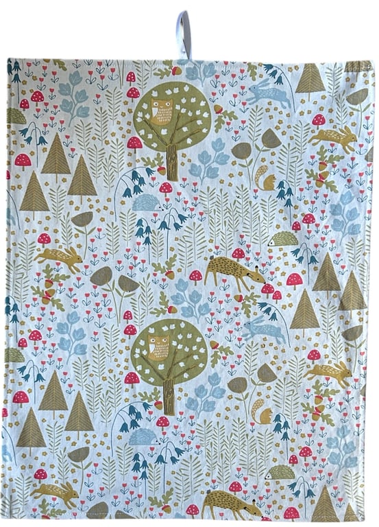 Woodland Animal Print Large Cotton Linen Tea Towel