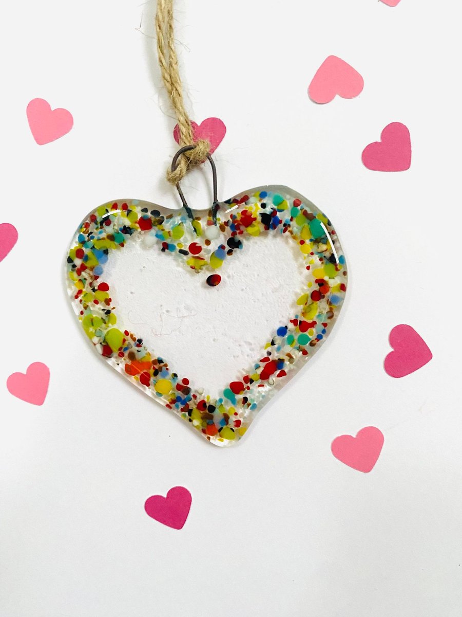 Fused Glass Hanging Heart 