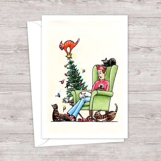 Cats Christmas Card: Hand Drawn Playful Kittens Illustration (608)
