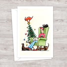 Cats Christmas Card: Hand Drawn Playful Kittens Illustration (608)
