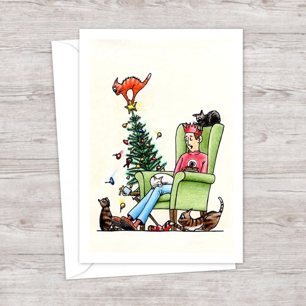 Cats Christmas Card: Hand Drawn Playful Kittens Illustration (608)