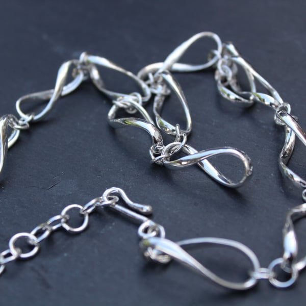 Handmade Twisted Loop Sterling Silver Chain Necklace 23-24”