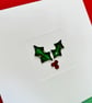 Wire Holly Christmas Card - Handmade - Paper Greeting Card - Holiday Card