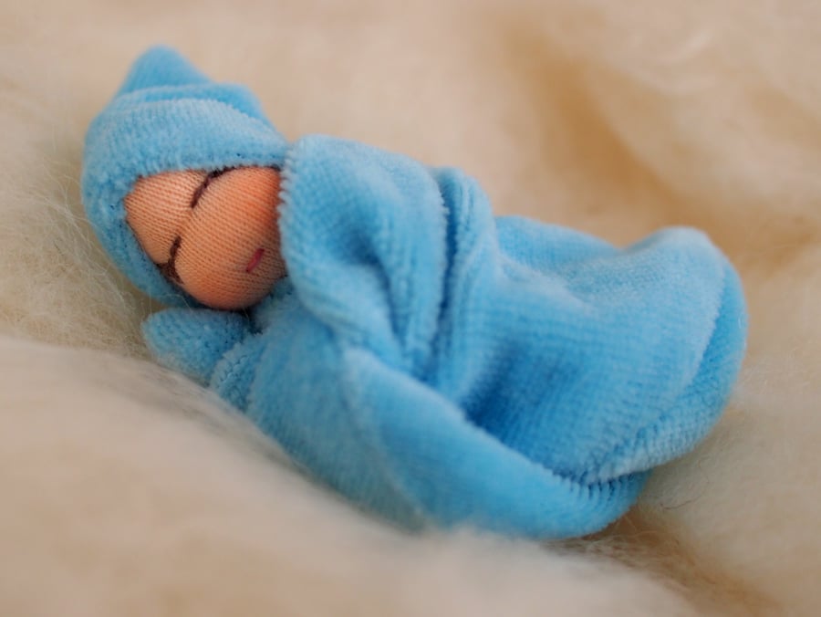 Tiny Waldorf doll - boy baby doll - blue baby doll - baby shower gift 