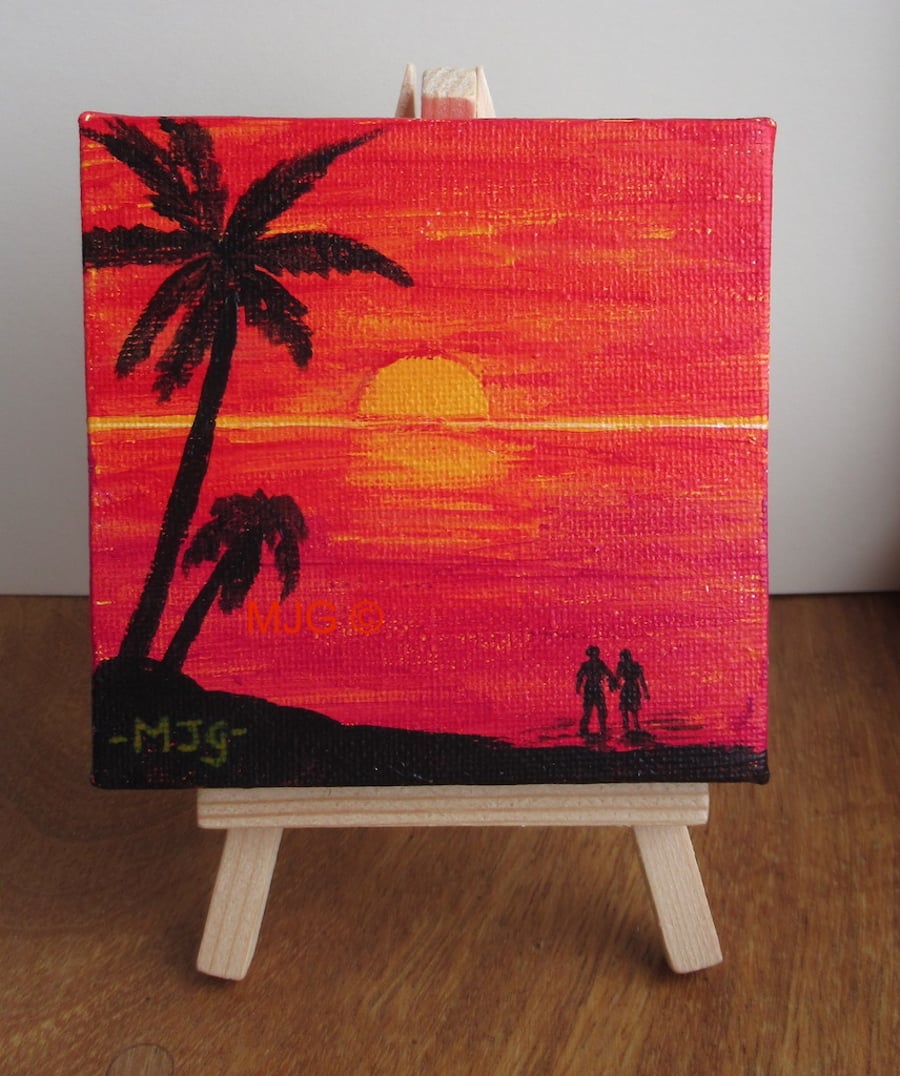 A Beautiful Sunset - acrylic painting on mini canvas