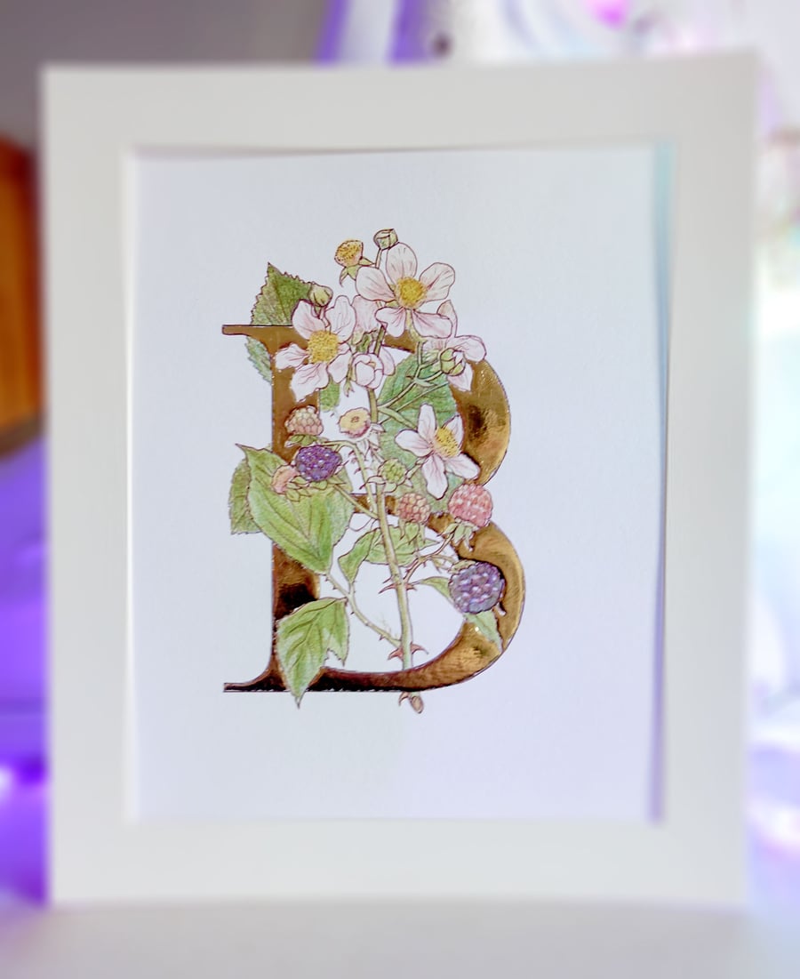 Perfectly imperfect Blackberry Bramble watercolour with gold leaf B