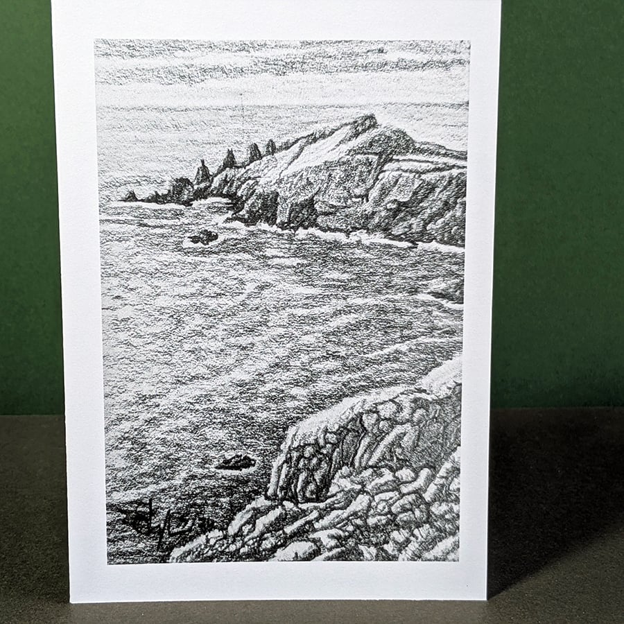 Pentire Point in Pencil Art Card: Blank or Personalised A6-Size Greetings Card