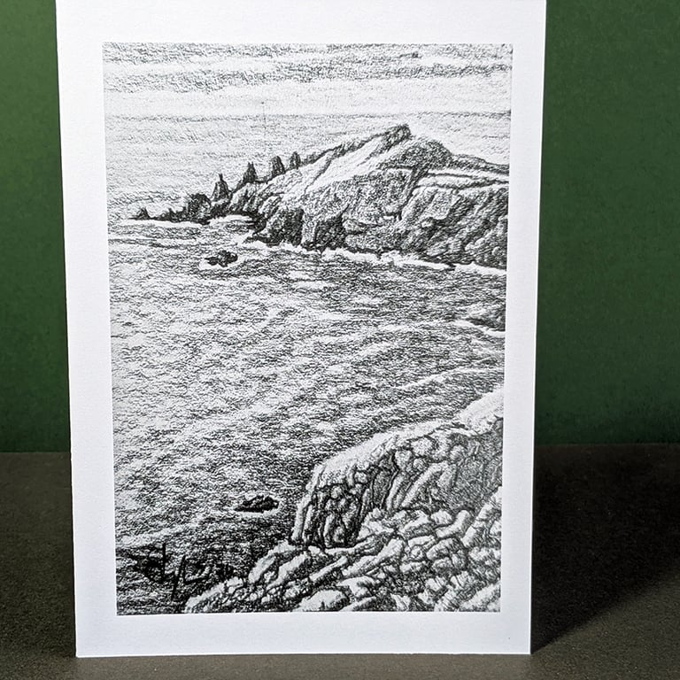 Pentire Point in Pencil Art Card: Blank or Personalised A6-Size Greetings Card