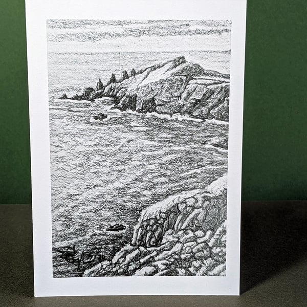 Pentire Point in Pencil Art Card: Blank or Personalised A6-Size Greetings Card