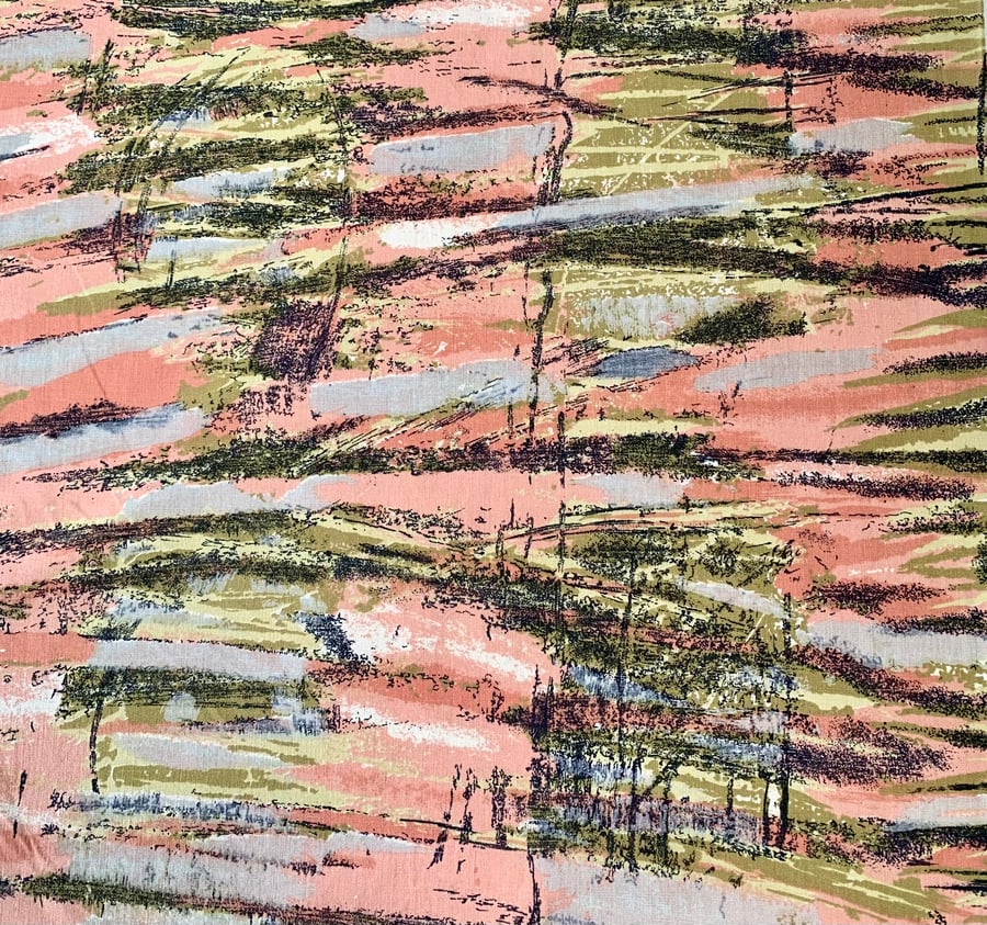 REFLECTIONS Grey Pink Mustard 60s HEALS vintage fabric Lampshade option 